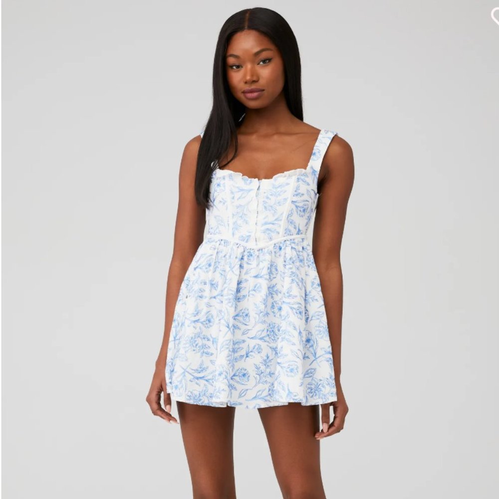 For Love And Lemons Blue and White Mini Dress